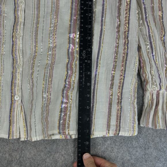 Sea New York Harriet Top Womens 6 Lurex Metallic Striped Two Layer Ruffle Blouse - Picture 4 of 9